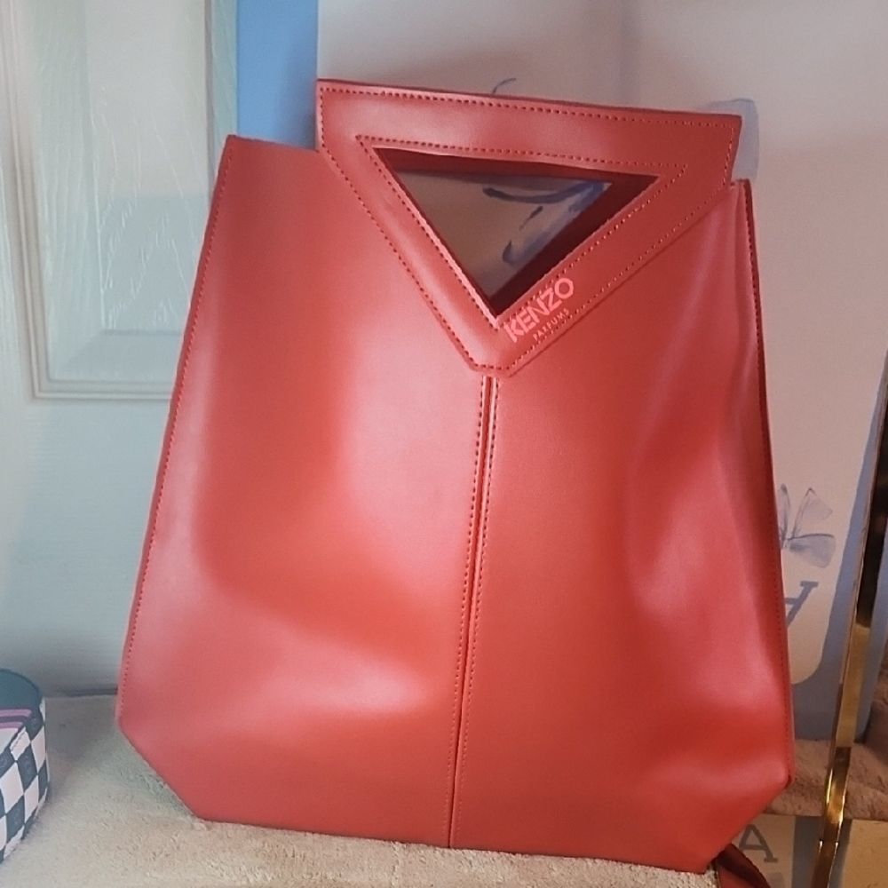 Kenzo Red Tote Bag with V-Shaped Design